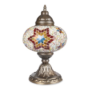 Handmade Authentic Turkish Lamp with Red/Orange/Blue Stained Glass Six-Point Star Pattern