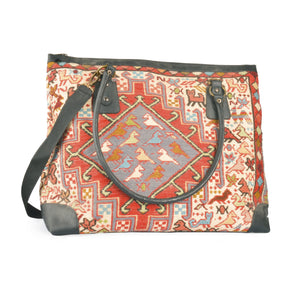 Original Lost in Amsterdam handmade handwoven embroidered wool kilim large handbag/tote bag/uni bag leather strap