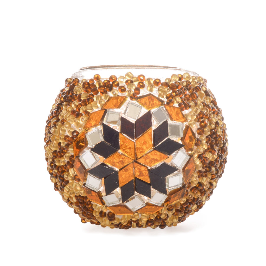 Beautiful Amber Stained Glass Mosaic Candle Holder | 1503