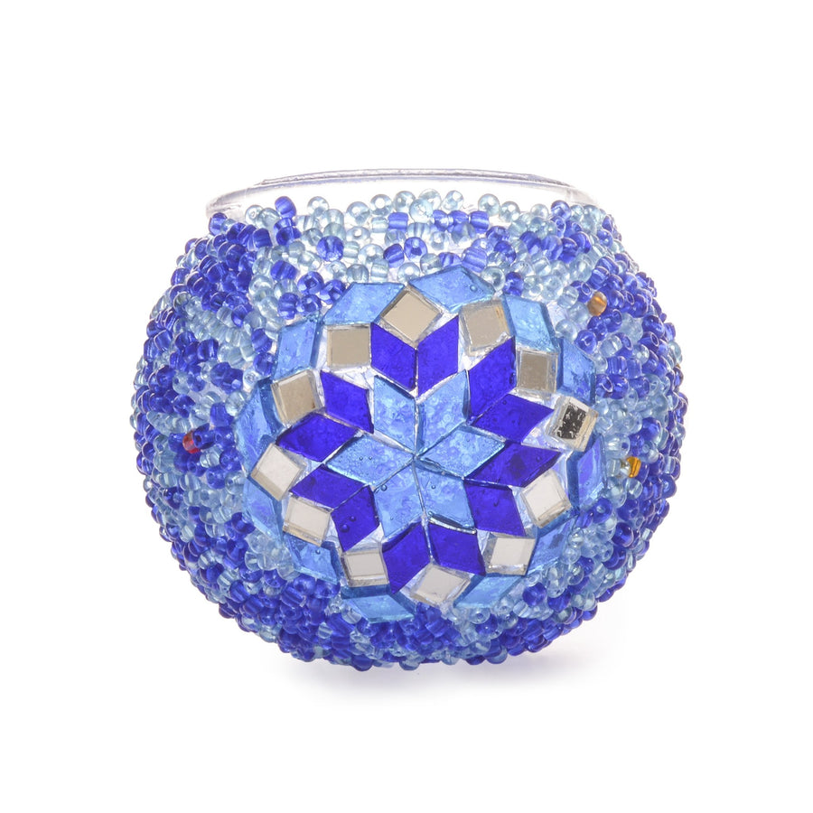 Handmade Blue Stained Glass/Beaded Candle Holder | 1504