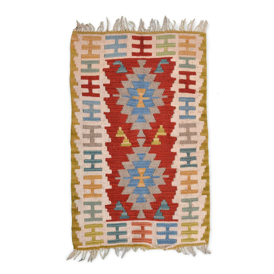 Handmade Organic Wool Anatolian Kilim with Protective Evil Eye and Marriage Motifs | 95 cm x 56 cm