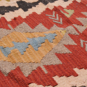 Traditional Turkish kilim - red beige and black colors | 90 cm X 55 cm