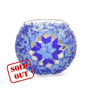 Handmade Blue Stained Glass/Beaded Candle Holder | 1504