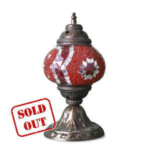 Red Beaded Mosaic Lamp with Stained Glass Double Circle Pattern and Mirror Detail | 1003