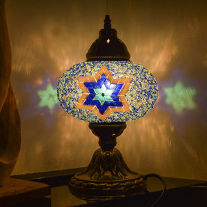 Blue Stained Glass Mosaic Lamp with Six-Point Star Pattern | 1007