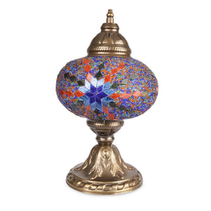 Vibrant Bright Red & Blue Stained Glass Handmade Turkish Mosaic Lamp