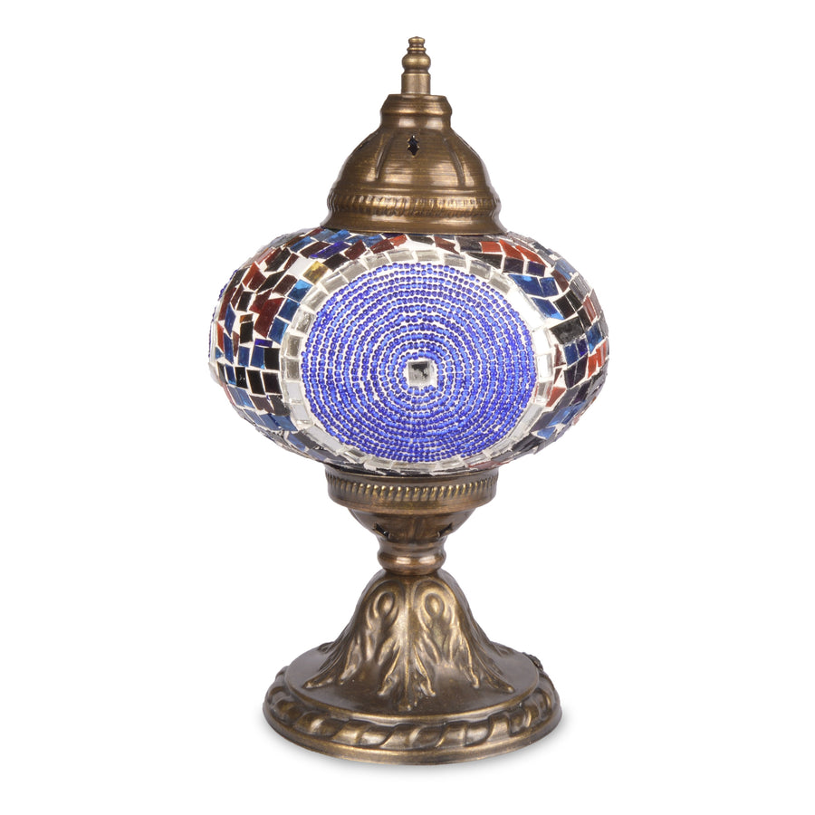 Unique Stained Glass Mosaic Lamp with Circular Beading & Mirror Detail