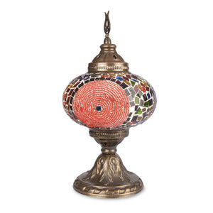 Stunning Colourful Stained Glass Mosaic Turkish Lamp with Red Beading