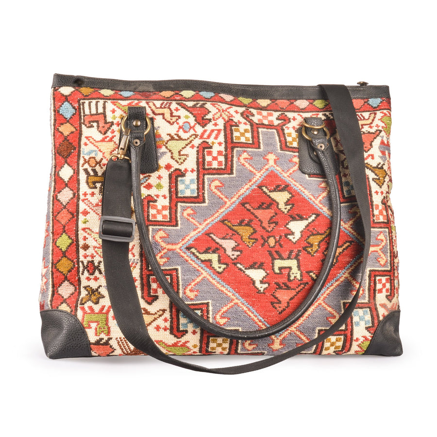 Original Lost in Amsterdam handmade handwoven embroidered wool kilim large handbag/tote bag/uni bag leather strap