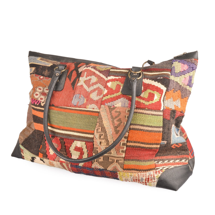 Authentic Turkish Handmade Patchwork Kilim Large Tote Bag Weekend Bag Carry on Luggage Bag