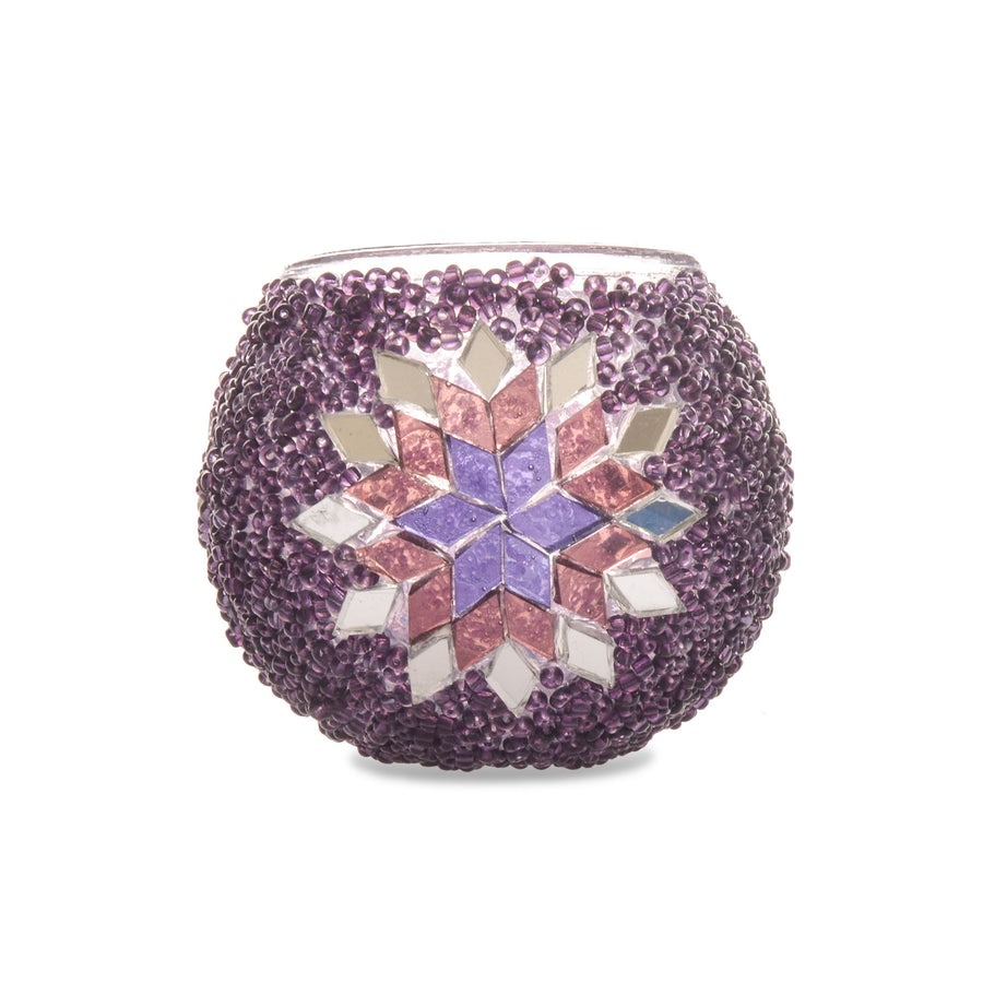 Pretty Purple Stained Glass/Beaded Candle Holder |1501