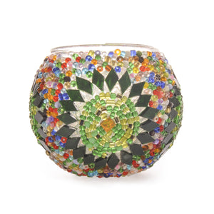 Rainbow Green Handmade Authentic Turkish Stained Glass Mosaic Candle Holder 