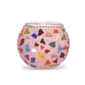 Pretty Pink Multicoloured Stained Glass Mosaic Candle Holder - Handmade in Turkey - Lost in Amsterdam Original Souvenir - Gift Present