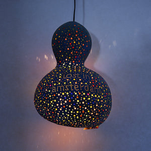 blue carved lamp | ambient lightening | galaxy | natural materials | pumpkin hanging lamp | bar lighting