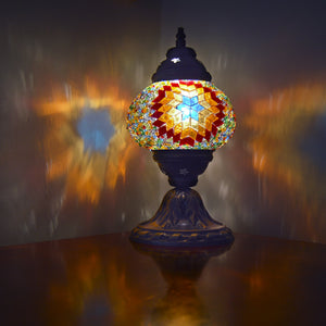 lighting | table lamp | ottoman beside lamp | colorful night lamp