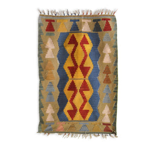 Turkish Kilim - Rug - Sage color geometrical water wave pattern | 70 cm x 110 cm