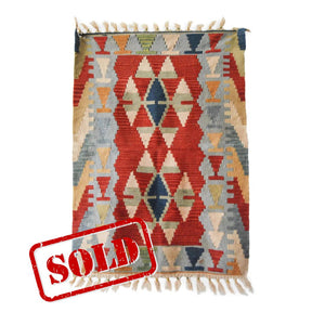 Authentic Anatolian Kilim with Wolf's Mouth Motif | Earthy Tones | 80 cm x 130 cm