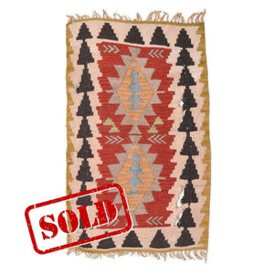 Traditional Turkish kilim - red beige and black colors | 90 cm X 55 cm